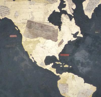 Fernando ALDAY - Kitchen Map, 2015, Collage et feuille d'or sur toile 2