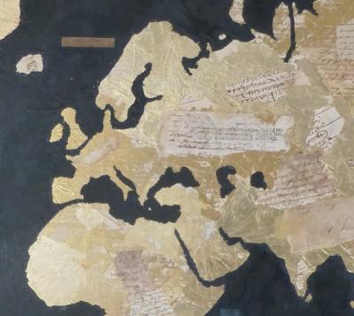 Fernando ALDAY - Kitchen Map, 2015, Collage et feuille d'or sur toile 2