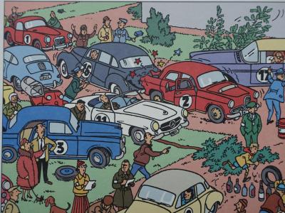 HERGE (after) - TINTIN: The car rally - Lithograph ex libris #2007 - 250 copies 2