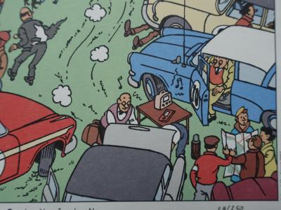HERGE (after) - TINTIN: The car rally - Lithograph ex libris #2007 - 250 copies 2