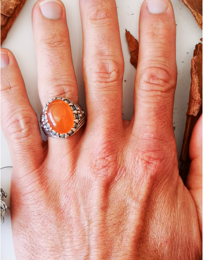 Bague chevalière en argent agathe cornaline de 12 carats 2