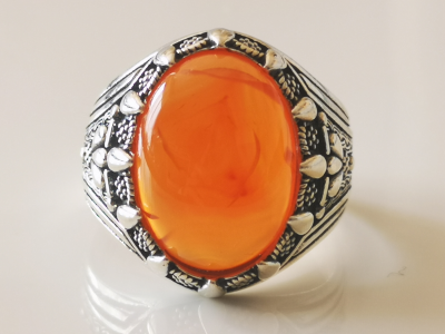Bague chevalière en argent agathe cornaline de 12 carats 2