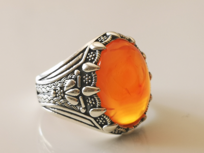 Bague chevalière en argent agathe cornaline de 12 carats 2