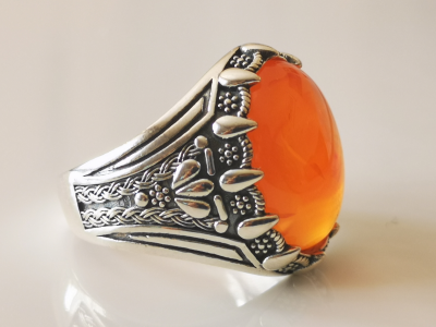 Bague chevalière en argent agathe cornaline de 12 carats 2