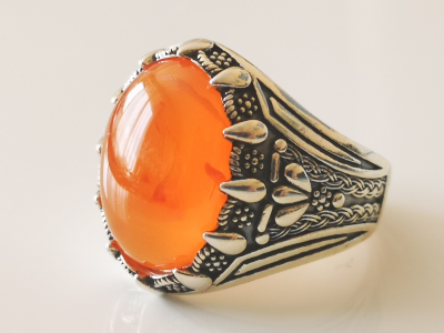 Bague chevalière en argent agathe cornaline de 12 carats 2