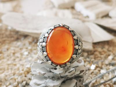 Bague chevalière en argent agathe cornaline de 12 carats 2