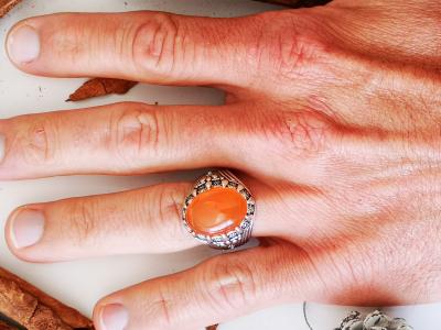 Bague chevalière en argent agathe cornaline de 12 carats 2