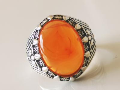 Bague chevalière en argent agathe cornaline de 12 carats 2