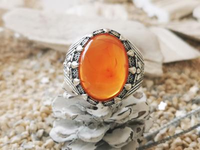 Bague chevalière en argent agathe cornaline de 12 carats 2