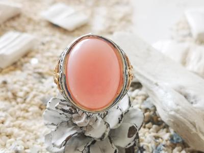 Bague chevalière en argent importante opale rose de 12 carats environ 2
