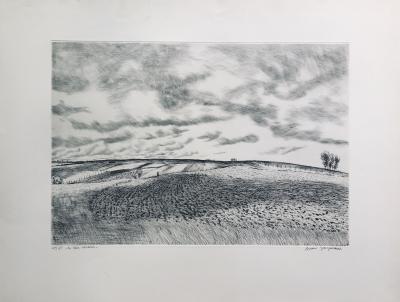 André JACQUEMIN - Les terres labourées, 1945, Pointe-sèche originale signée 2