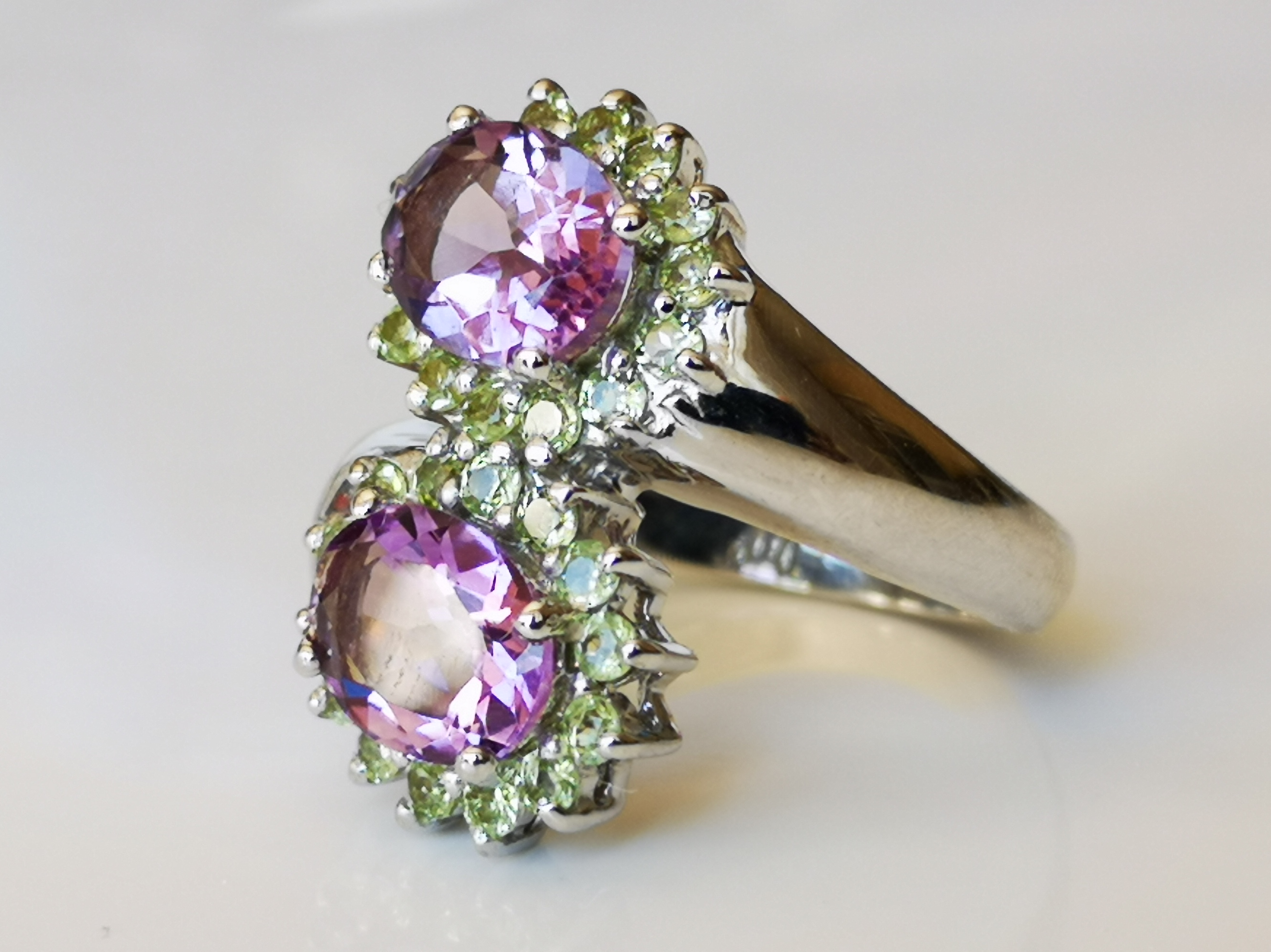 Bague Argent Taxco Ajustable | Grande Taille Avec Améthystes | Création Originale | Figure Huit | Neuf Parfait