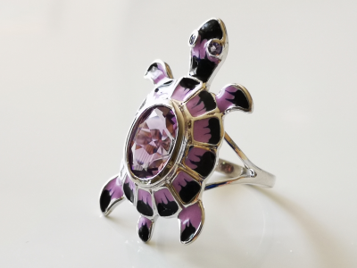 Bague tortue en argent, améthyste et émail 2