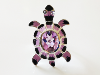 Bague tortue en argent, améthyste et émail 2