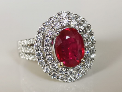 Bague en or 18 carats superbe rubis de 1.94 cts et diamants - certificat 2