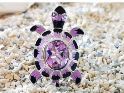 Bague tortue en argent, améthyste et émail 2