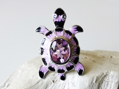 Bague tortue en argent, améthyste et émail 2