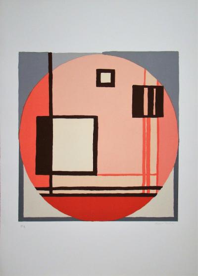 Mario RADICE - Compositione astratta rosa, 1975 - Lithographie originale signée 2