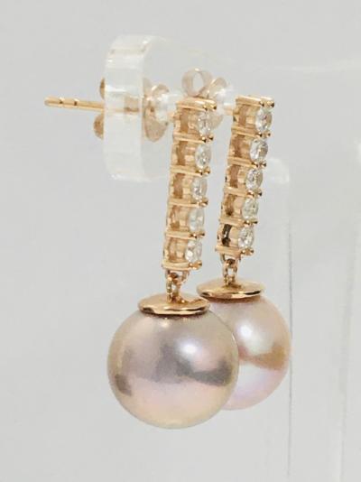14ct Rose Gold 2 pink South Sea Pearls and 0.52ct Diamond drop earrings 2