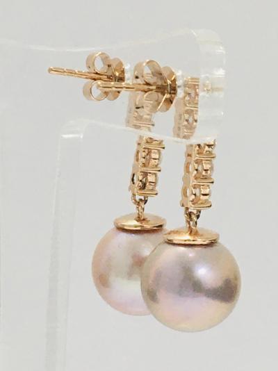 14ct Rose Gold 2 pink South Sea Pearls and 0.52ct Diamond drop earrings 2