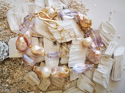 Collier en argent perles de culture baroques et quartz rose 2