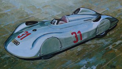 Edouard KUHN : Auto-Union 1937, Lithographie signée et numérotée, 1972 2