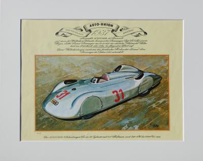 Edouard KUHN : Auto-Union 1937, Lithographie signée et numérotée, 1972 2