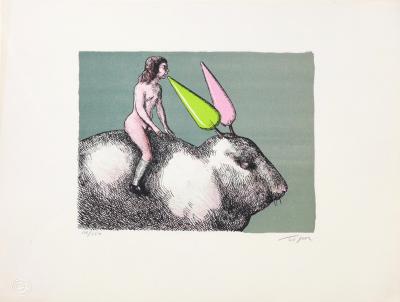Roland TOPOR - Le lapin, 1973, Lithographie originale signée et numérotée 2