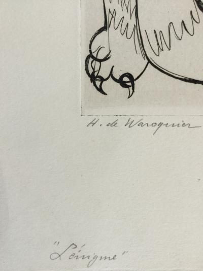 Henry de WAROQUIER - L’énigme ou la femme-chat ,1951 - Eau forte pointe sèche signée 2