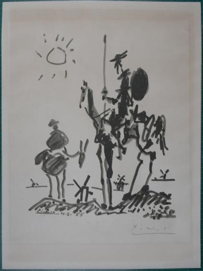 Pablo PICASSO - Don Quichotte et Sancho Panza, 1955 - Lithographie offset signée à la main 2