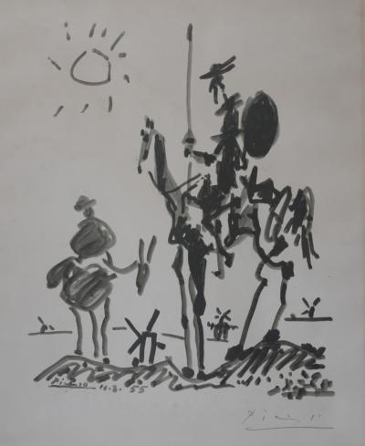 Pablo PICASSO - Don Quichotte et Sancho Panza, 1955 - Lithographie offset signée à la main 2