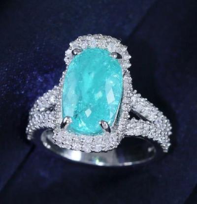 Paraiba Tourmaline GIA Certified & Diamond Ring 2