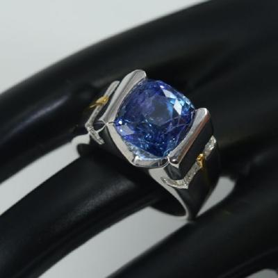 White and Yellow Gold Blue Sapphire & Diamond Ring 2