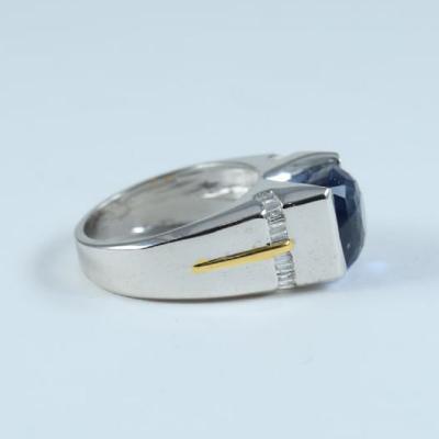 White and Yellow Gold Blue Sapphire & Diamond Ring 2