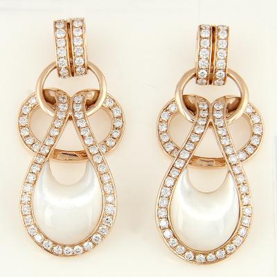 Boucles d’Oreilles, Or Rose, Diamants et Nacre 2