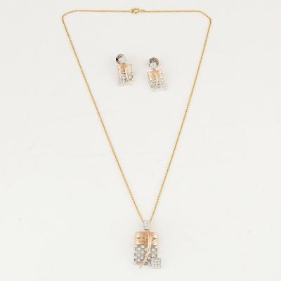 Collier à pendant avec boucles d’oreilles assorties en or rose et blanc avec diamants 2