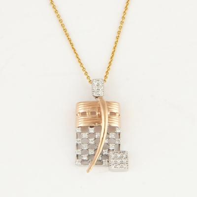 Collier à pendant avec boucles d’oreilles assorties en or rose et blanc avec diamants 2
