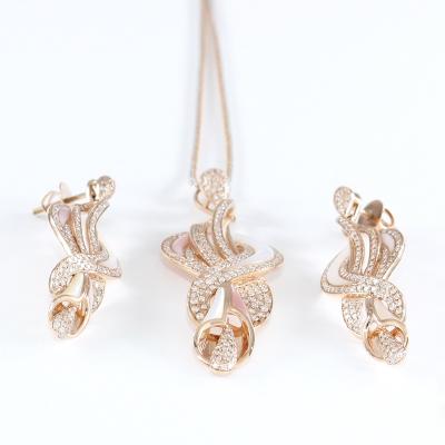 Ensemble Collier/Pendentif et Boucles d’Oreilles, Or Rose, Diamants et Nacre 2