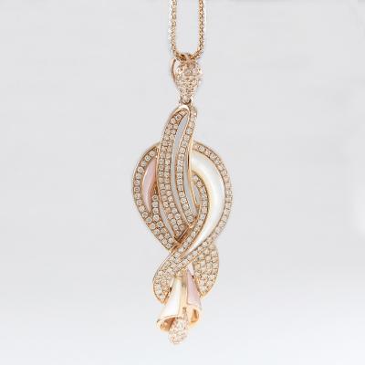 Ensemble Collier/Pendentif et Boucles d’Oreilles, Or Rose, Diamants et Nacre 2