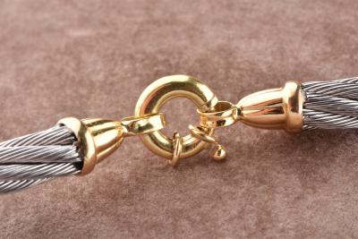 Collier mailles torsadés en acier gris et en or jaune 2