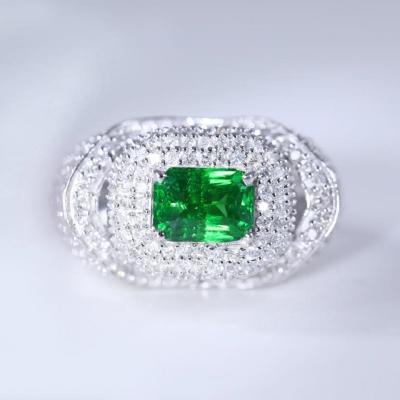 White Gold Designer Tsavorite Garnet & Diamond Ring 2