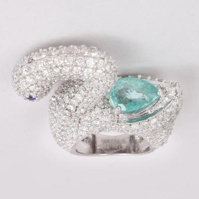 Bague en or blanc avec tourmaline paraiba et diamants 2