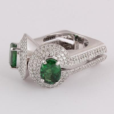 Bague Or Blanc, Diamants, Grenat Tsavorites 2