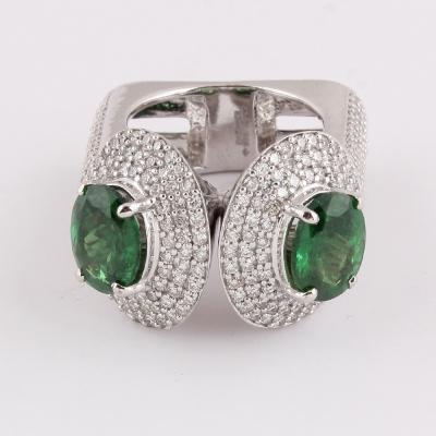 Bague Or Blanc, Diamants, Grenat Tsavorites 2