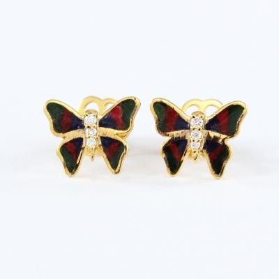 Yellow Gold Diamond Earring Studs with enamel 2
