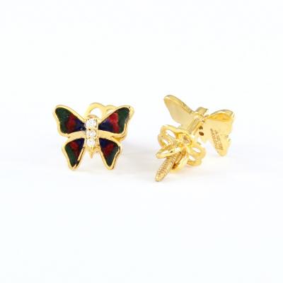 Yellow Gold Diamond Earring Studs with enamel 2