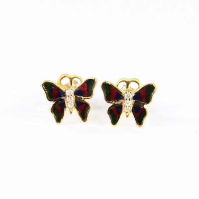 Yellow Gold Diamond Earring Studs with enamel 2