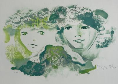 Régis DHO : The two sisters - Original pencil signed and numbered lithograph 2