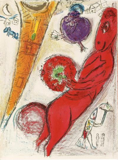 Marc CHAGALL - La Tour Eiffel à l’âne, 1954 - Lithographie Originale 2