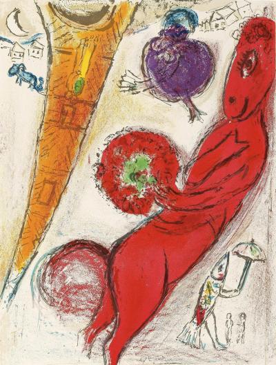 Marc CHAGALL - La Tour Eiffel à l’âne, 1954 - Lithographie Originale 2